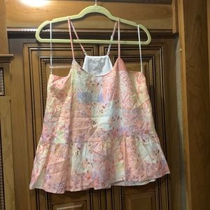 NWOT Maijie Ivory & Pink Sleeveless Racerback Peplum Top Size Small